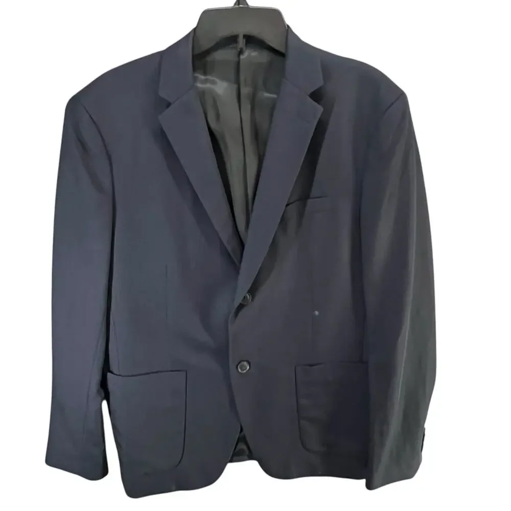 Theory Sport Coat Suit Jacket Mens 42 R Dark Blue Wool Linen Blazer Quiet Luxury